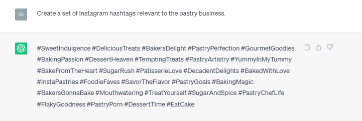 A set of hashtags relevant to the service