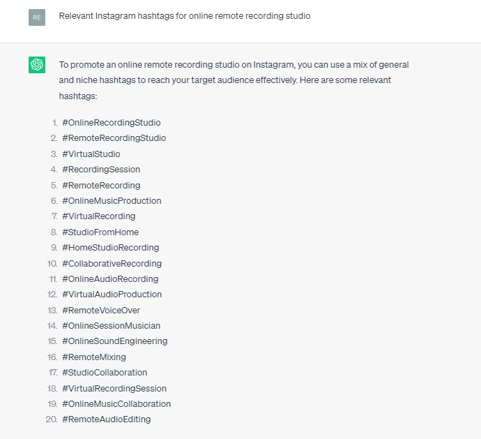 A set of hashtags that are relevant to their service