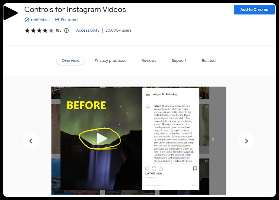 Controls for Instagram Videos