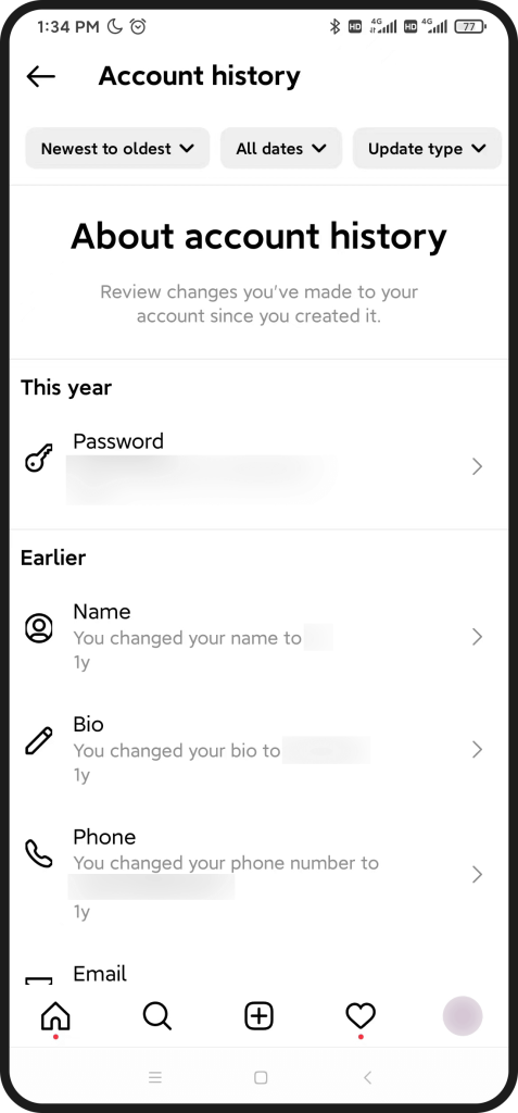 About account history