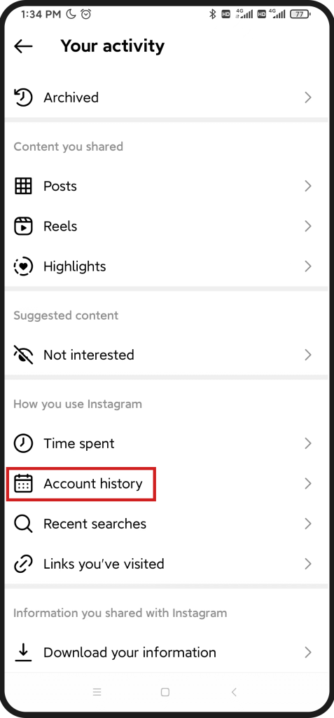 Account history